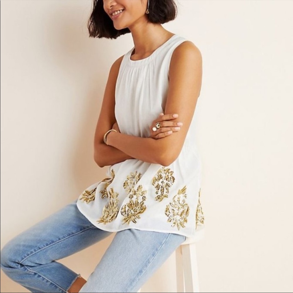 Anthropologie Maeve Simona Sequin Babydoll Blouse | Size M